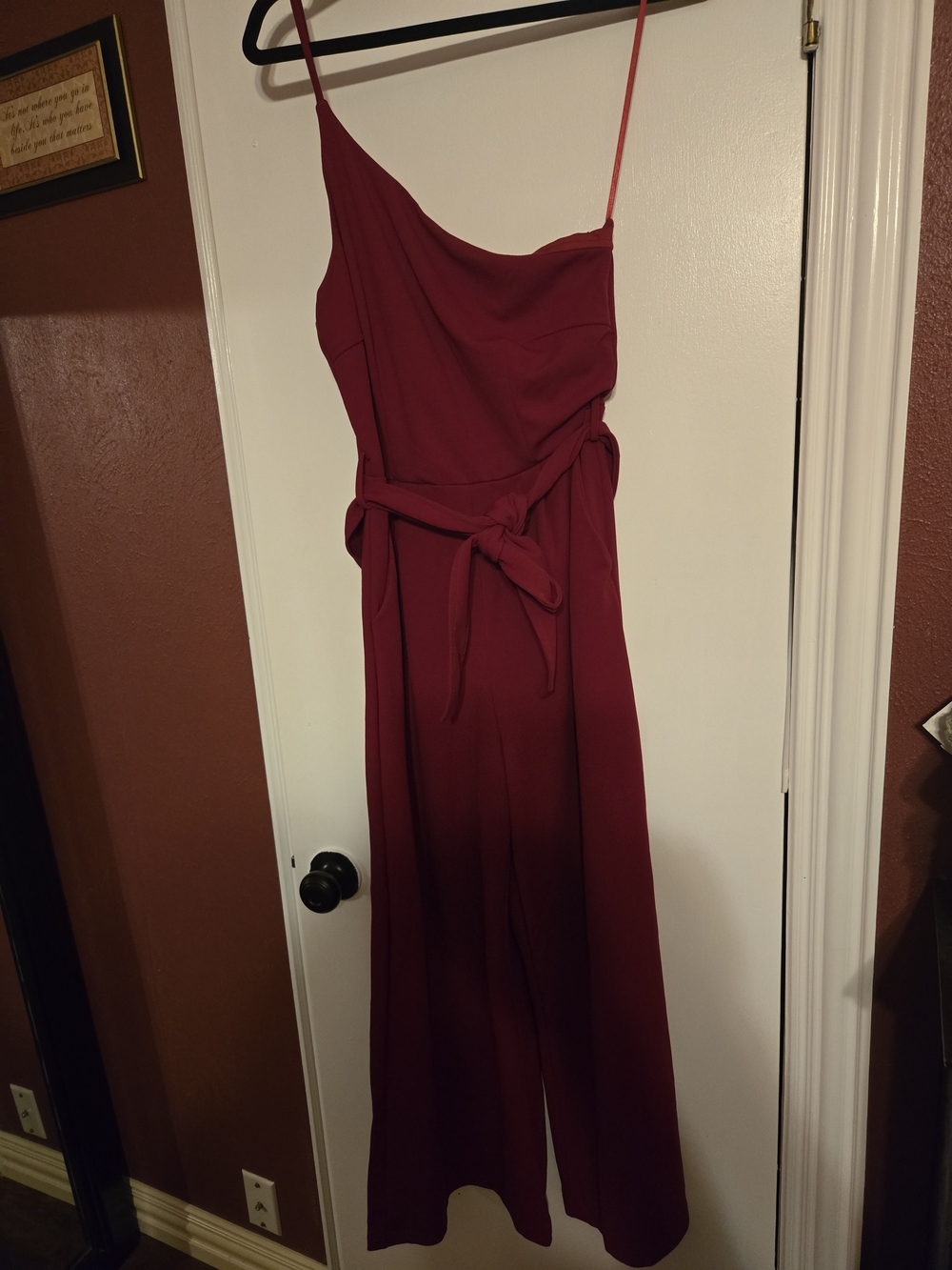 Sleeveless Burgundy Wide-Leg Jumpsuit with Waist Tie